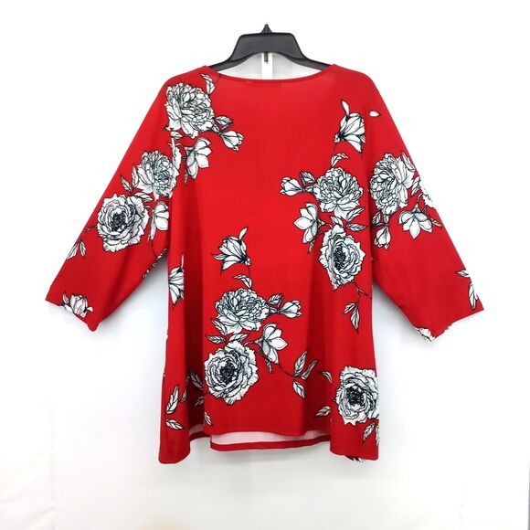Maria Gabrielle Blouse Women Size 3X Red White Floral 3/4 Sleeve Keyhole Neck - Picture 3 of 6